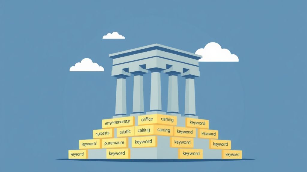SEO keywords forming the base of a digital marketing strategy.